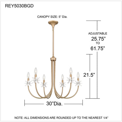 Quoizel Remy 30in 6-Light Chandelier | Modern Bronze Gold Steel and White Flower | Dining Room & Living Room | 30 x 30 x 21.5 in | Model REY5030BGD