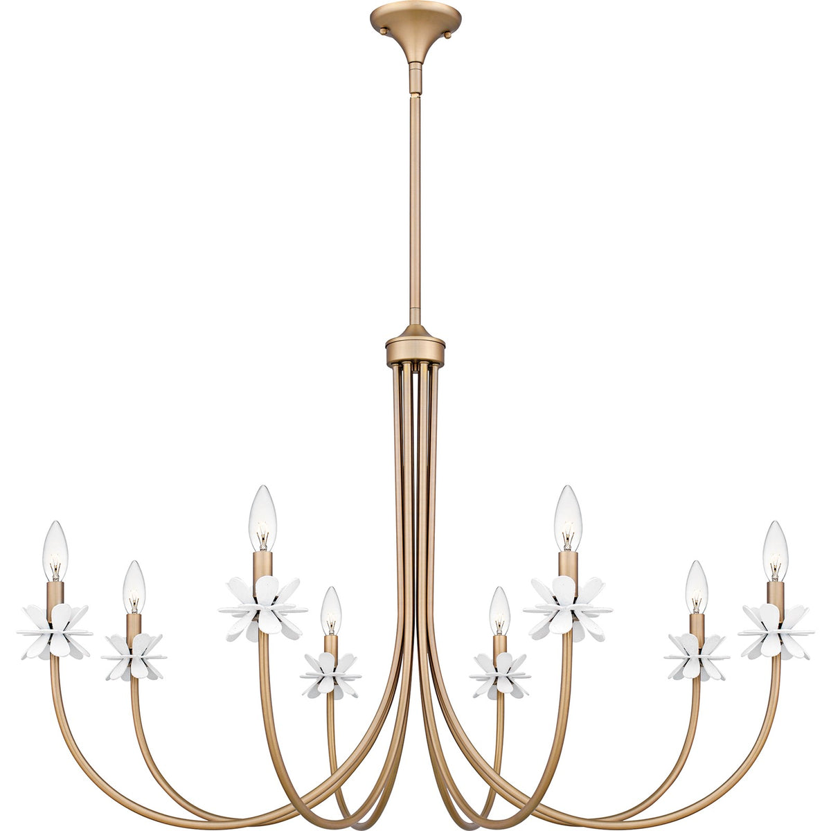 Quoizel Remy 42in 8-Light Chandelier | Modern Bronze Gold Steel and White Flower | Dining Room & Foyer | 42 x 42 x 27.5 in | Model REY5042BGD