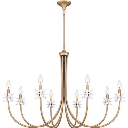Quoizel Remy 42in 8-Light Chandelier | Modern Bronze Gold Steel and White Flower | Dining Room & Foyer | 42 x 42 x 27.5 in | Model REY5042BGD