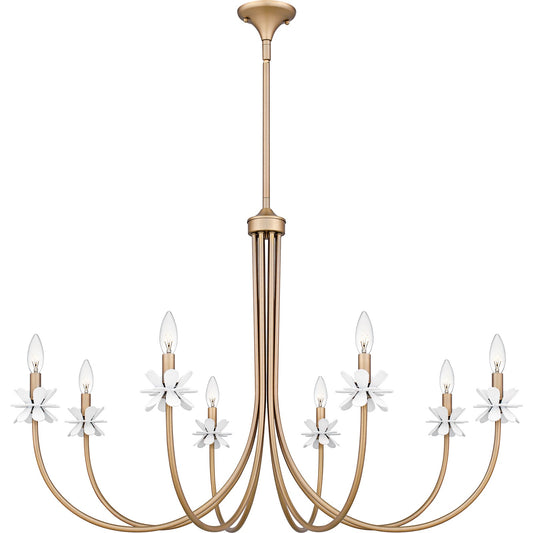 Quoizel Remy 42in 8-Light Chandelier | Modern Bronze Gold Steel and White Flower | Dining Room & Foyer | 42 x 42 x 27.5 in | Model REY5042BGD