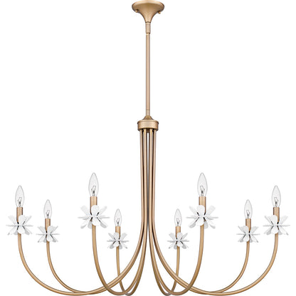 Quoizel Remy 42in 8-Light Chandelier | Modern Bronze Gold Steel and White Flower | Dining Room & Foyer | 42 x 42 x 27.5 in | Model REY5042BGD