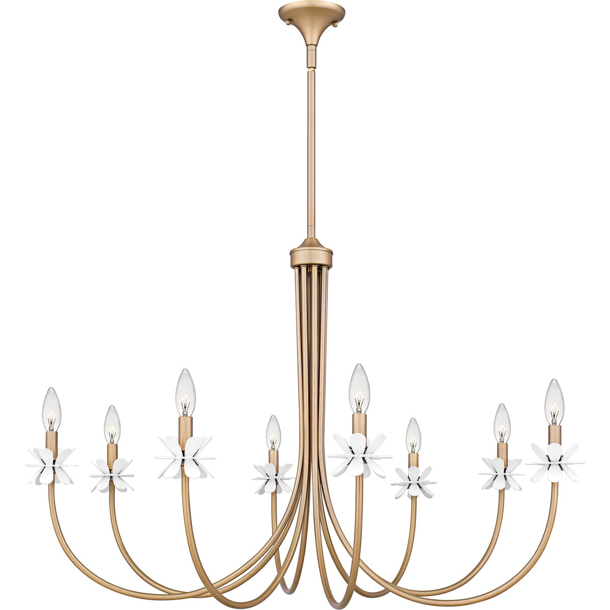 Quoizel Remy 42in 8-Light Chandelier | Modern Bronze Gold Steel and White Flower | Dining Room & Foyer | 42 x 42 x 27.5 in | Model REY5042BGD