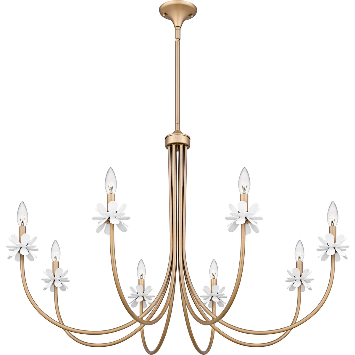 Quoizel Remy 42in 8-Light Chandelier | Modern Bronze Gold Steel and White Flower | Dining Room & Foyer | 42 x 42 x 27.5 in | Model REY5042BGD
