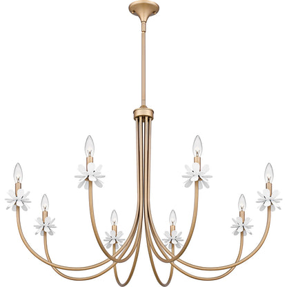 Quoizel Remy 42in 8-Light Chandelier | Modern Bronze Gold Steel and White Flower | Dining Room & Foyer | 42 x 42 x 27.5 in | Model REY5042BGD