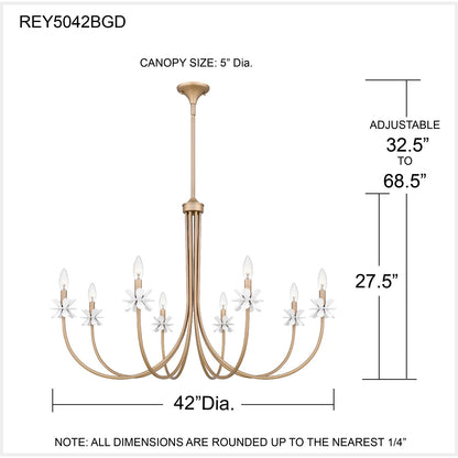 Quoizel Remy 42in 8-Light Chandelier | Modern Bronze Gold Steel and White Flower | Dining Room & Foyer | 42 x 42 x 27.5 in | Model REY5042BGD