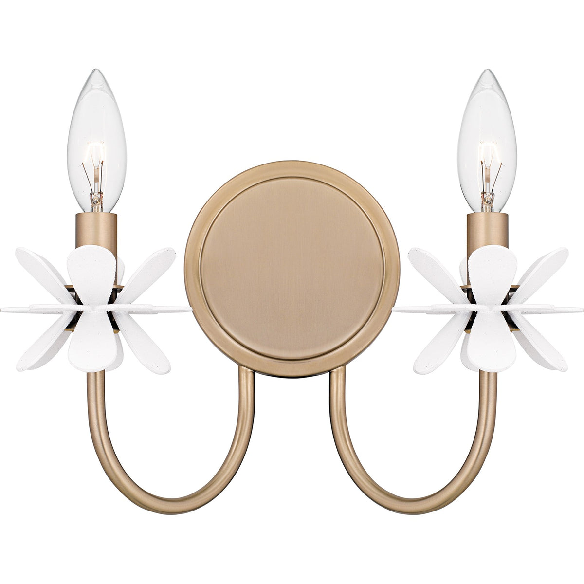 Quoizel Remy 12in 2-Light Wall Sconce | Modern Bronze Gold Steel and White Flower | Bedroom & Hallway | 12 x 5.25 x 9 in | Model REY8812BGD