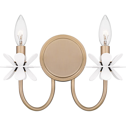 Quoizel Remy 12in 2-Light Wall Sconce | Modern Bronze Gold Steel and White Flower | Bedroom & Hallway | 12 x 5.25 x 9 in | Model REY8812BGD