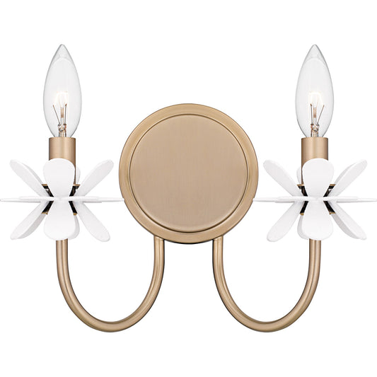 Quoizel Remy 12in 2-Light Wall Sconce | Modern Bronze Gold Steel and White Flower | Bedroom & Hallway | 12 x 5.25 x 9 in | Model REY8812BGD
