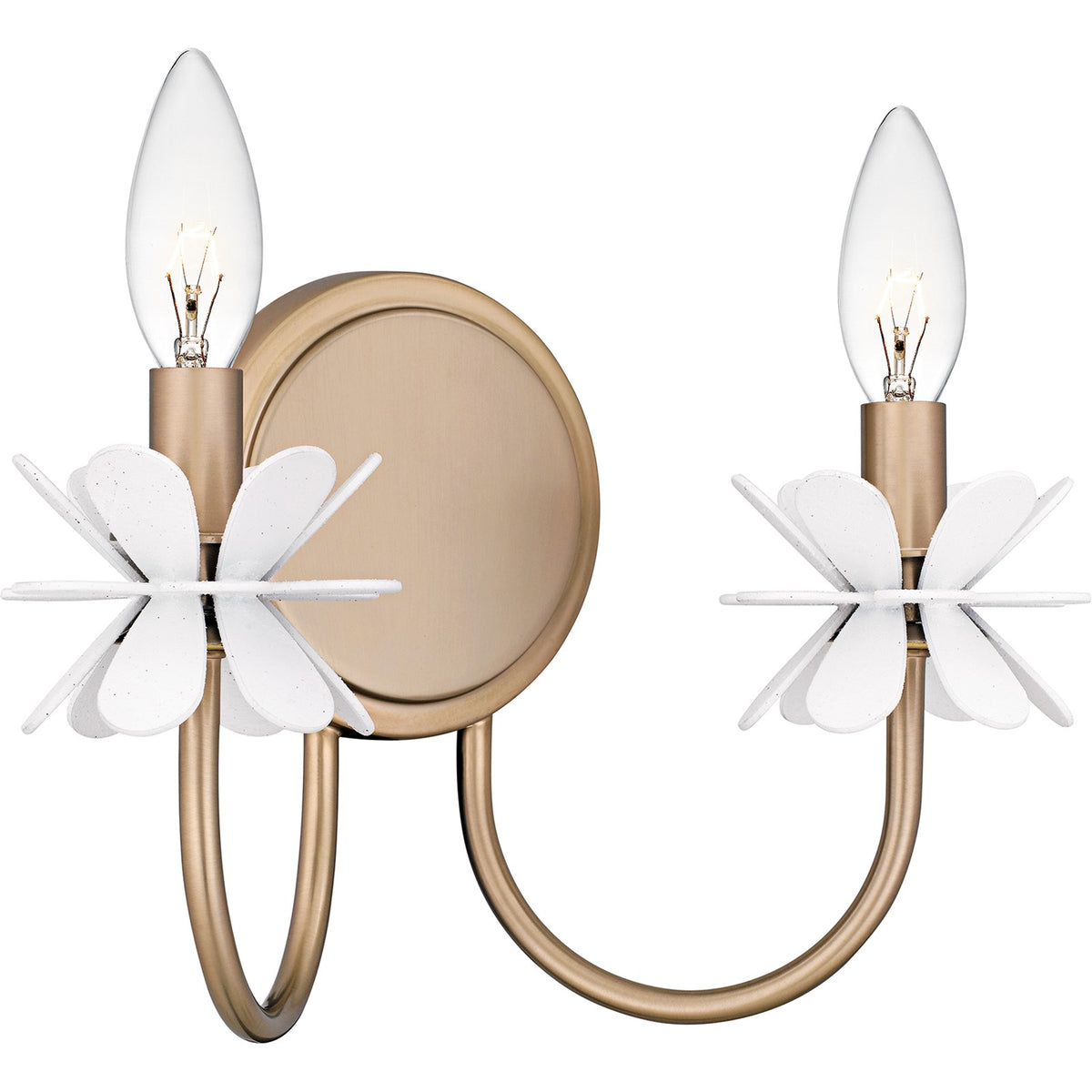 Quoizel Remy 12in 2-Light Wall Sconce | Modern Bronze Gold Steel and White Flower | Bedroom & Hallway | 12 x 5.25 x 9 in | Model REY8812BGD