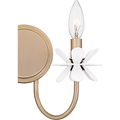 Quoizel Remy 12in 2-Light Wall Sconce | Modern Bronze Gold Steel and White Flower | Bedroom & Hallway | 12 x 5.25 x 9 in | Model REY8812BGD