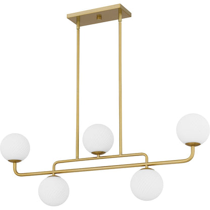 Quoizel Regis 5 Light Island Light, Gold/Opal Etched Swirled Glass