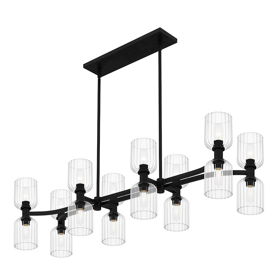 Quoizel Ramada 16 Light Island Light, Matte Black/Clear Ribbed Glass