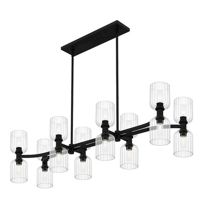 Quoizel Ramada 16 Light Island Light, Matte Black/Clear Ribbed Glass