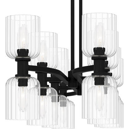 Quoizel Ramada 16 Light Island Light, Matte Black/Clear Ribbed Glass