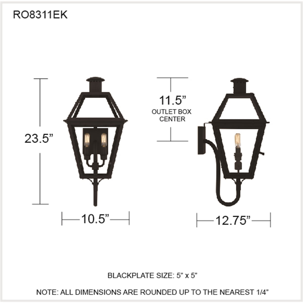 Quoizel Rue De Royal 24in 2-Light Outdoor Lantern | Traditional Earth Black and Clear Glass | Entryway & Porch | Model RO8311EK