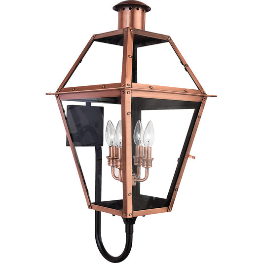 Quoizel Rue De Royal 16in 4-Light Outdoor Lantern | Traditional Aged Copper and Clear Glass | Front Porch & Patio | Model RO8414AC