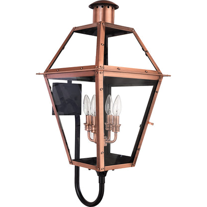 Quoizel Rue De Royal 16in 4-Light Outdoor Lantern | Traditional Aged Copper and Clear Glass | Front Porch & Patio | Model RO8414AC