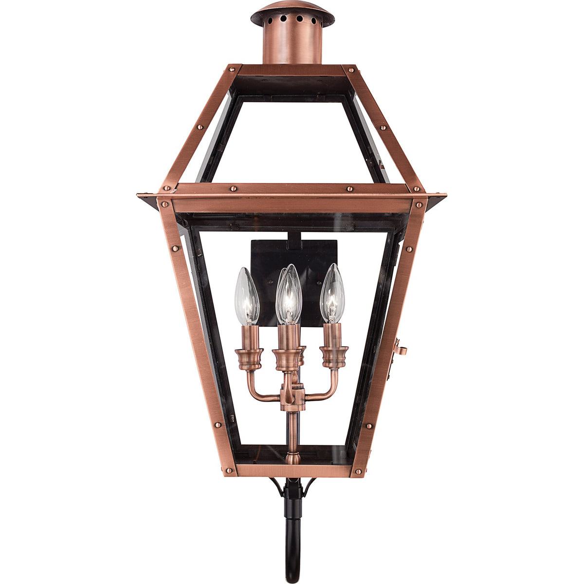 Quoizel Rue De Royal 16in 4-Light Outdoor Lantern | Traditional Aged Copper and Clear Glass | Front Porch & Patio | Model RO8414AC