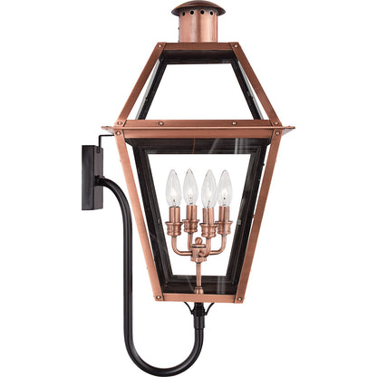 Quoizel Rue De Royal 16in 4-Light Outdoor Lantern | Traditional Aged Copper and Clear Glass | Front Porch & Patio | Model RO8414AC