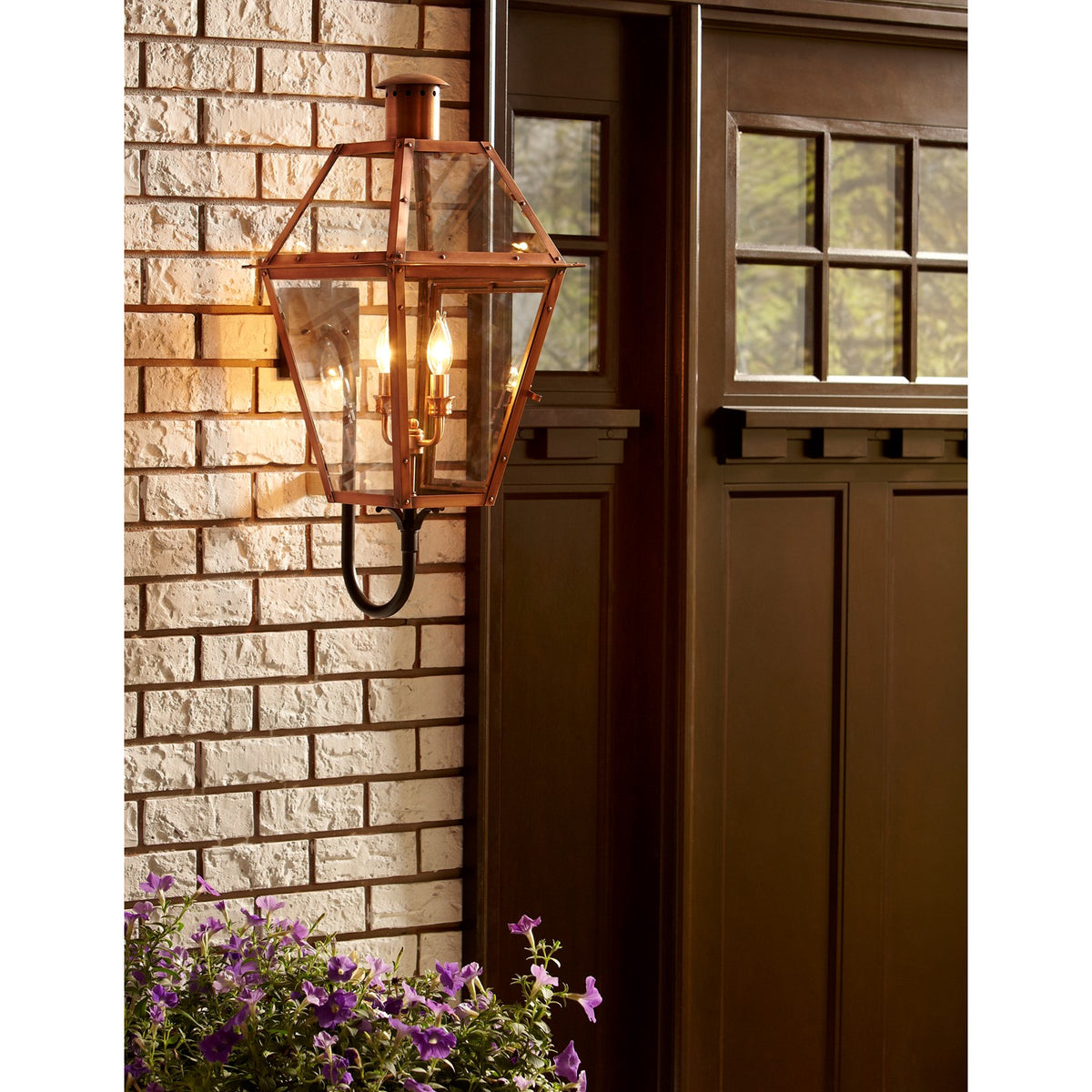 Quoizel Rue De Royal 16in 4-Light Outdoor Lantern | Traditional Aged Copper and Clear Glass | Front Porch & Patio | Model RO8414AC