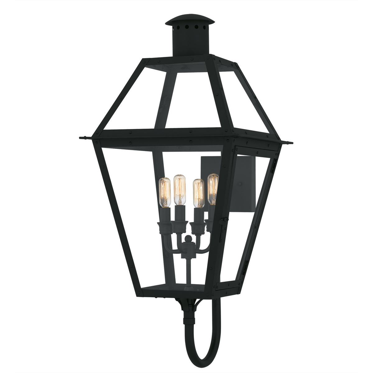 Quoizel Rue De Royal 16in 4-Light Outdoor Lantern | Traditional Earth Black and Clear Glass | Front Porch & Patio | Model RO8414EK