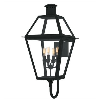 Quoizel Rue De Royal 16in 4-Light Outdoor Lantern | Traditional Earth Black and Clear Glass | Front Porch & Patio | Model RO8414EK
