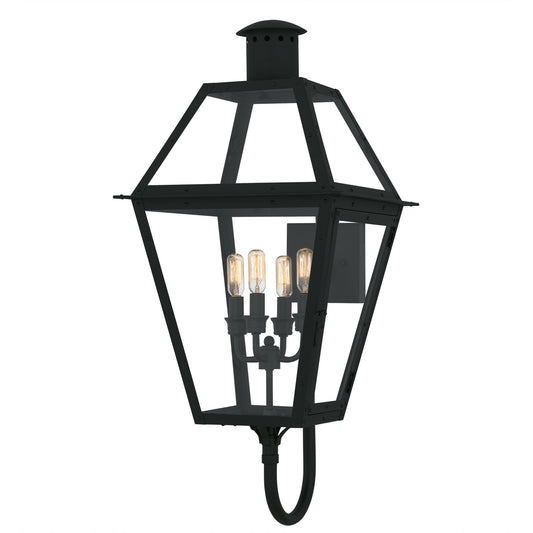 Quoizel Rue De Royal 16in 4-Light Outdoor Lantern | Traditional Earth Black and Clear Glass | Front Porch & Patio | Model RO8414EK