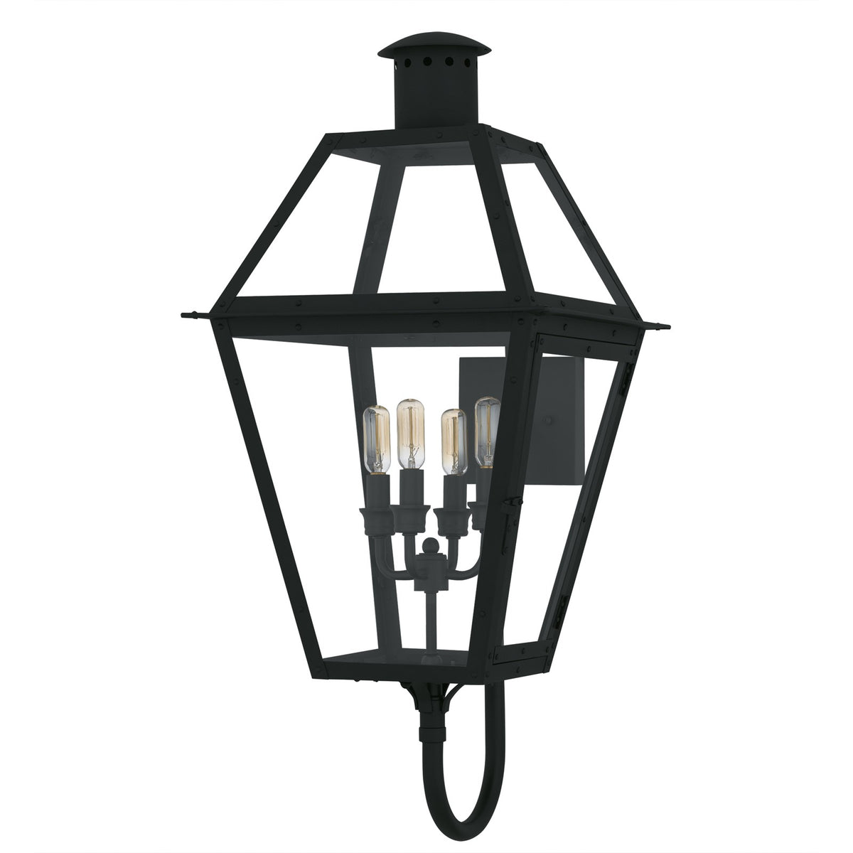 Quoizel Rue De Royal 16in 4-Light Outdoor Lantern | Traditional Earth Black and Clear Glass | Front Porch & Patio | Model RO8414EK