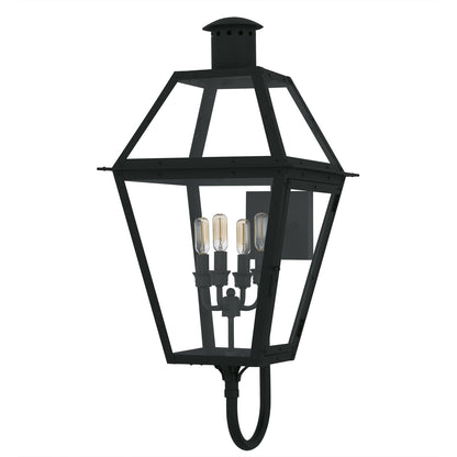 Quoizel Rue De Royal 16in 4-Light Outdoor Lantern | Traditional Earth Black and Clear Glass | Front Porch & Patio | Model RO8414EK