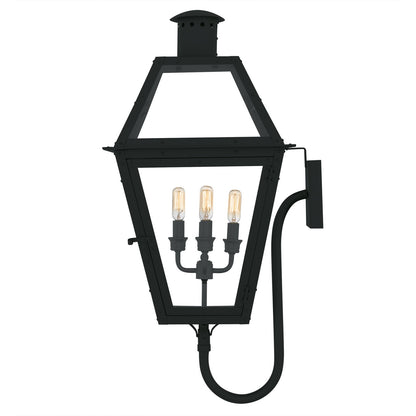 Quoizel Rue De Royal 16in 4-Light Outdoor Lantern | Traditional Earth Black and Clear Glass | Front Porch & Patio | Model RO8414EK
