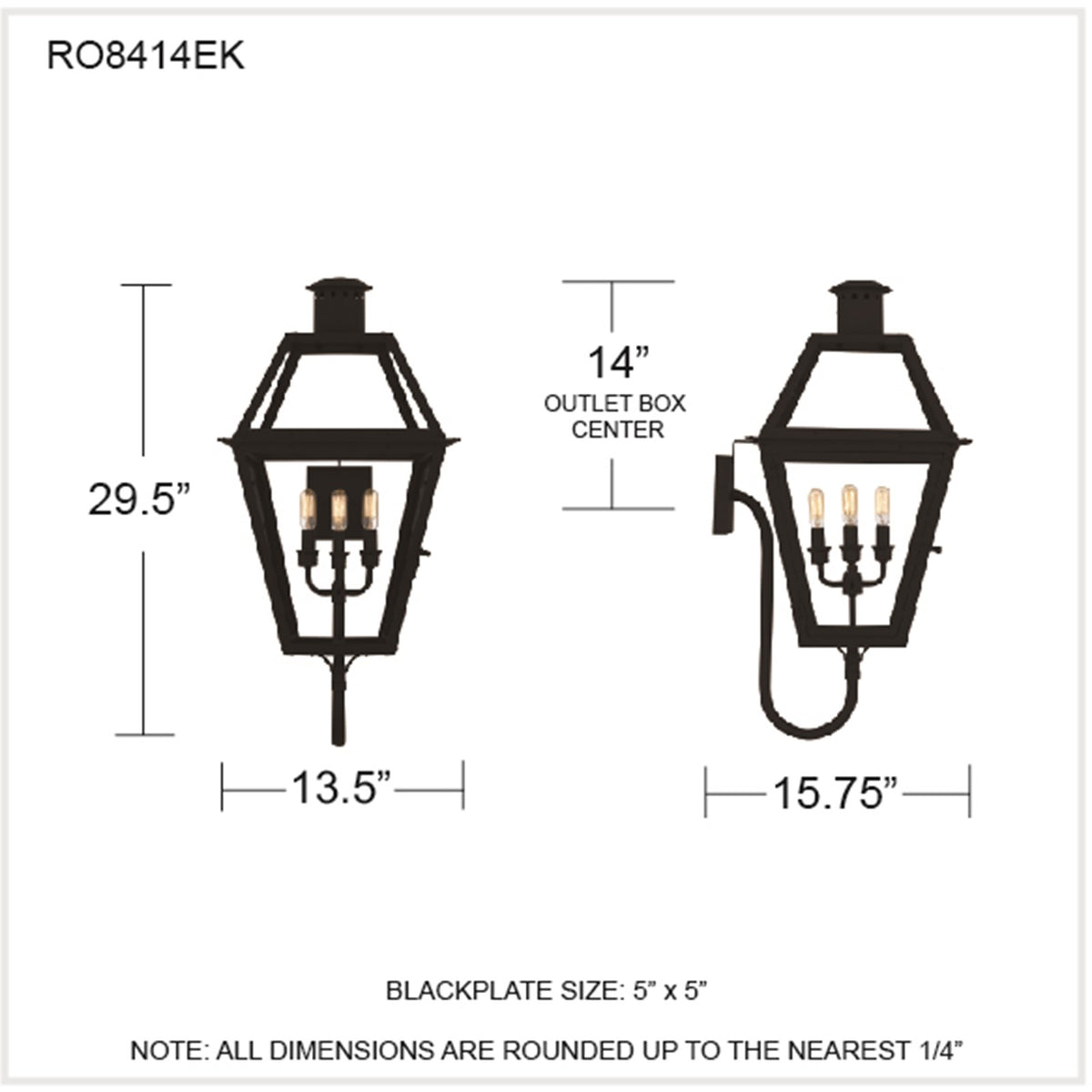 Quoizel Rue De Royal 16in 4-Light Outdoor Lantern | Traditional Earth Black and Clear Glass | Front Porch & Patio | Model RO8414EK
