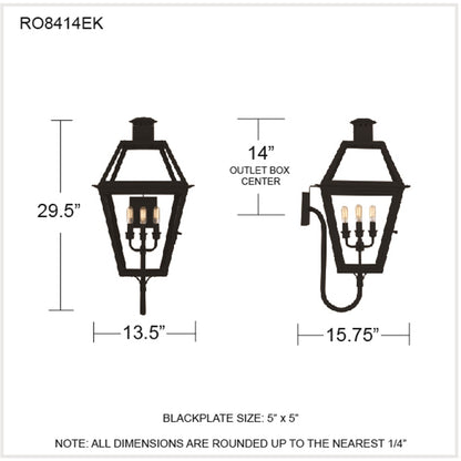 Quoizel Rue De Royal 16in 4-Light Outdoor Lantern | Traditional Earth Black and Clear Glass | Front Porch & Patio | Model RO8414EK