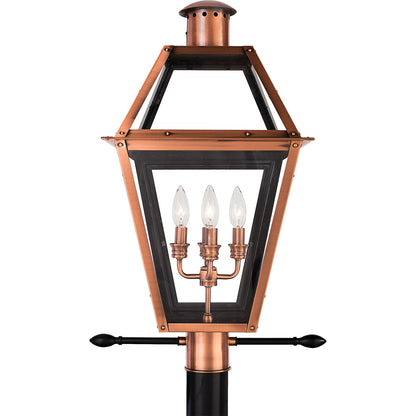 Quoizel Rue De Royal 18in 4-Light Outdoor Lantern | Traditional Aged Copper and Clear Glass | Front Porch & Entryway | Model RO9014AC