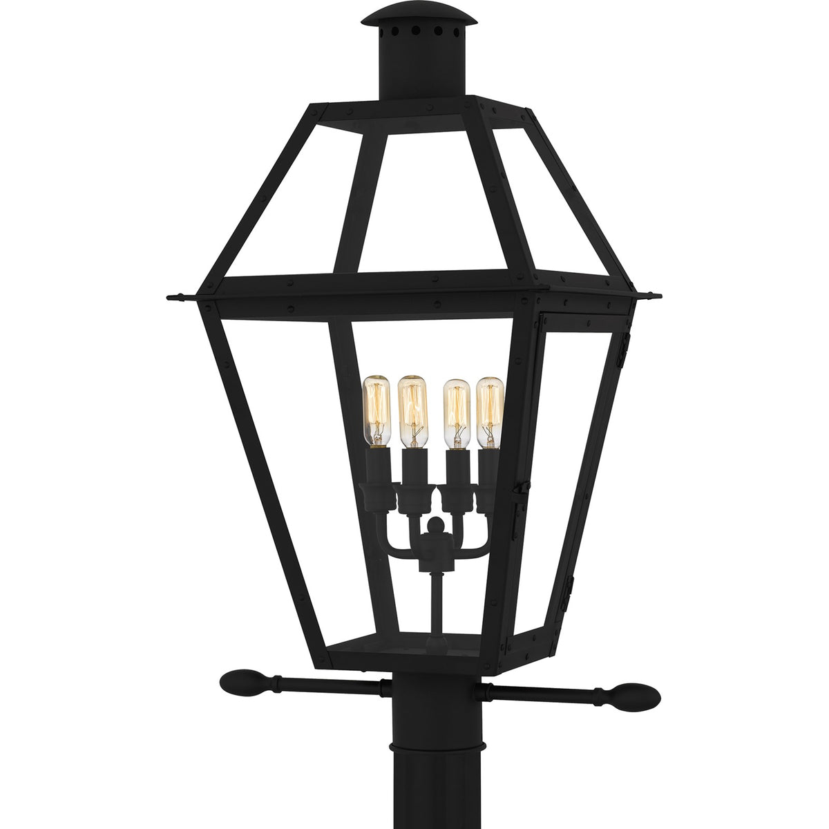 Quoizel Rue De Royal 18in 4-Light Outdoor Lantern | Traditional Earth Black and Clear Glass | Front Porch & Entryway | Model RO9014EK