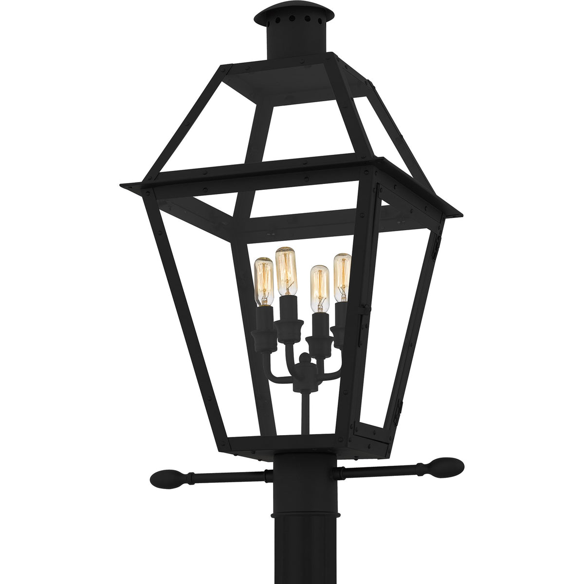 Quoizel Rue De Royal 18in 4-Light Outdoor Lantern | Traditional Earth Black and Clear Glass | Front Porch & Entryway | Model RO9014EK