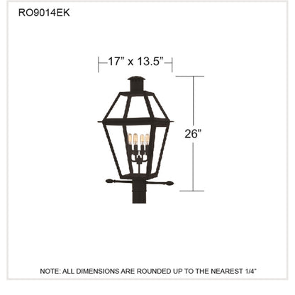 Quoizel Rue De Royal 18in 4-Light Outdoor Lantern | Traditional Earth Black and Clear Glass | Front Porch & Entryway | Model RO9014EK