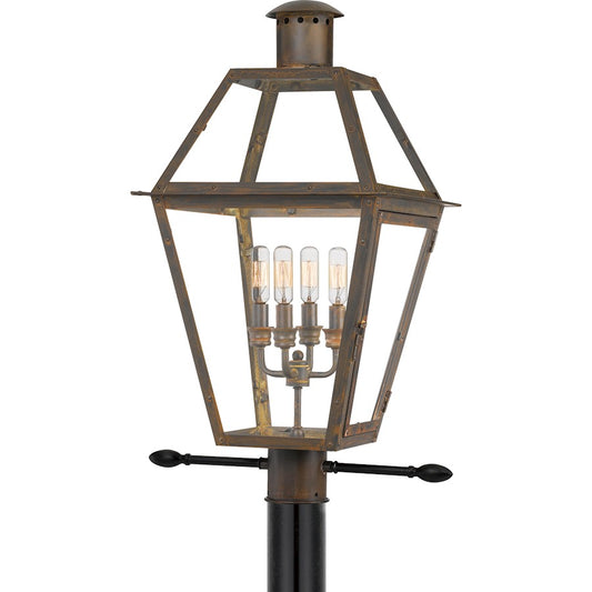Quoizel Rue De Royal 4 Light Outdoor Post Lantern, Industrial Bronze