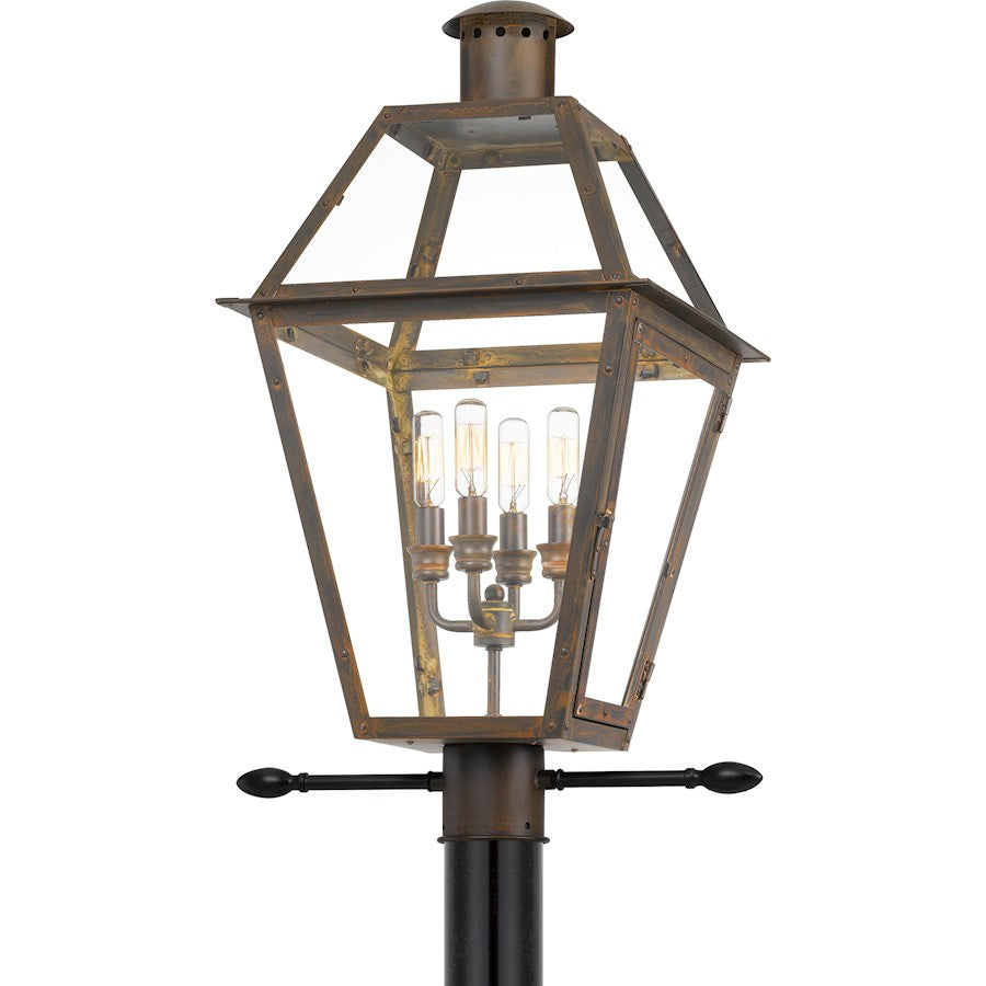 Quoizel Rue De Royal 4 Light Outdoor Post Lantern, Industrial Bronze
