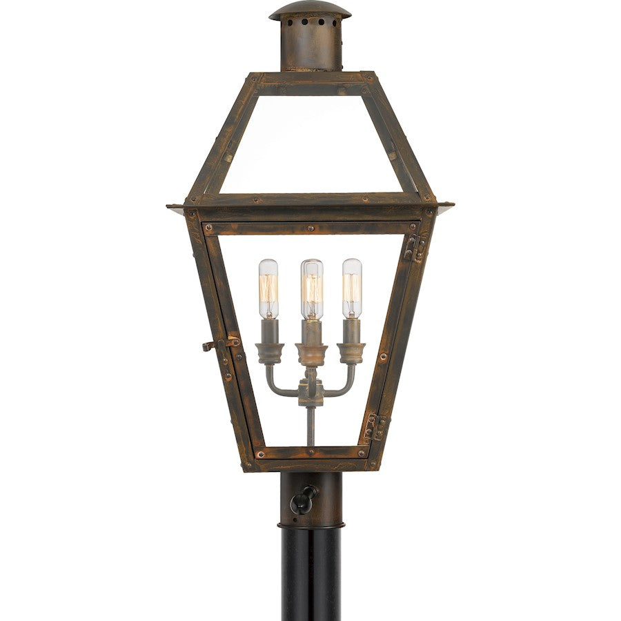 Quoizel Rue De Royal 4 Light Outdoor Post Lantern, Industrial Bronze