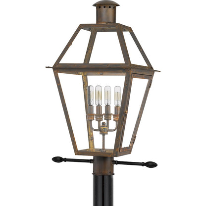 Quoizel Rue De Royal 4 Light Outdoor Post Lantern, Industrial Bronze