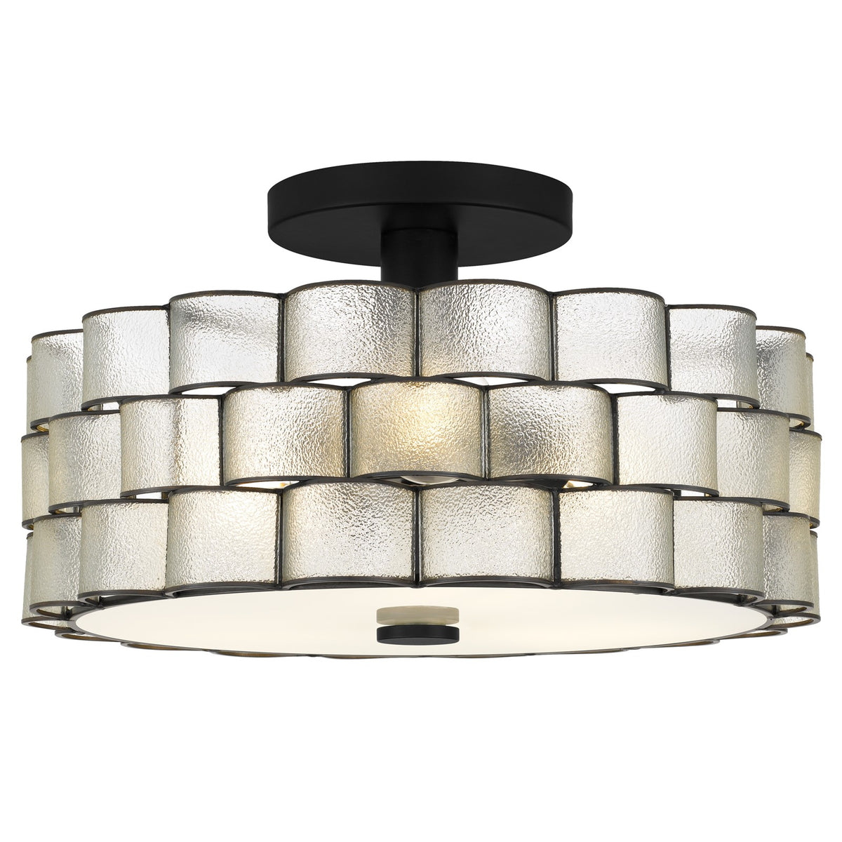 Quoizel Rory 16in 3-Light Semi-Flush Mount | Traditional Matte Black and Clear Wrinkle Glass | Entryway & Hallway | Model RORY1716MBK