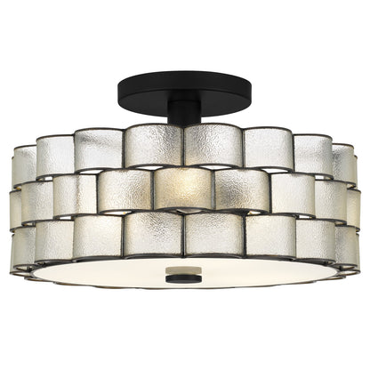 Quoizel Rory 16in 3-Light Semi-Flush Mount | Traditional Matte Black and Clear Wrinkle Glass | Entryway & Hallway | Model RORY1716MBK