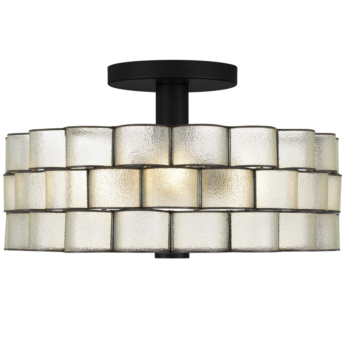 Quoizel Rory 16in 3-Light Semi-Flush Mount | Traditional Matte Black and Clear Wrinkle Glass | Entryway & Hallway | Model RORY1716MBK