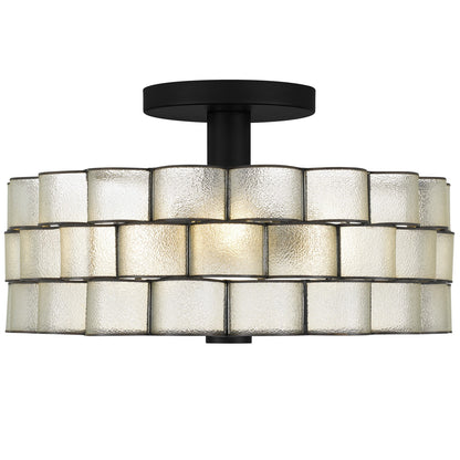 Quoizel Rory 16in 3-Light Semi-Flush Mount | Traditional Matte Black and Clear Wrinkle Glass | Entryway & Hallway | Model RORY1716MBK