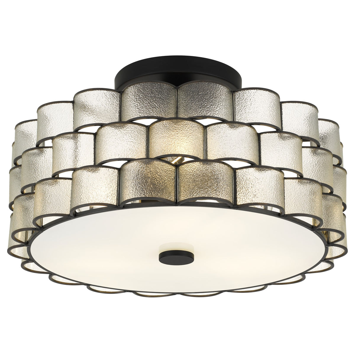 Quoizel Rory 16in 3-Light Semi-Flush Mount | Traditional Matte Black and Clear Wrinkle Glass | Entryway & Hallway | Model RORY1716MBK