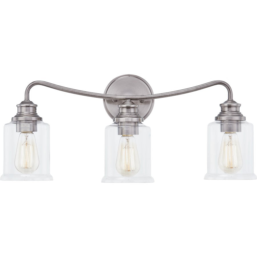 Quoizel Rover 3 Light Bath Vanity, Polished Antique Nickel