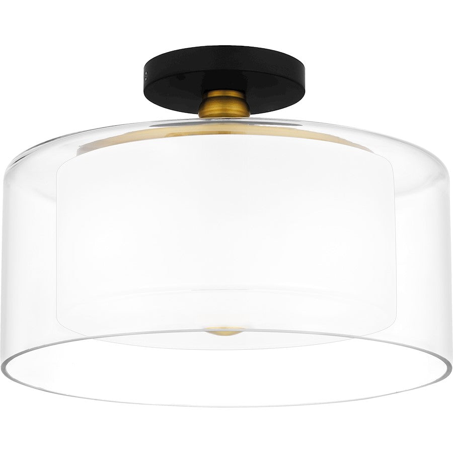Quoizel Rowland 2 Light Semi-Flush Mount, Black/Clear/Sandblasted