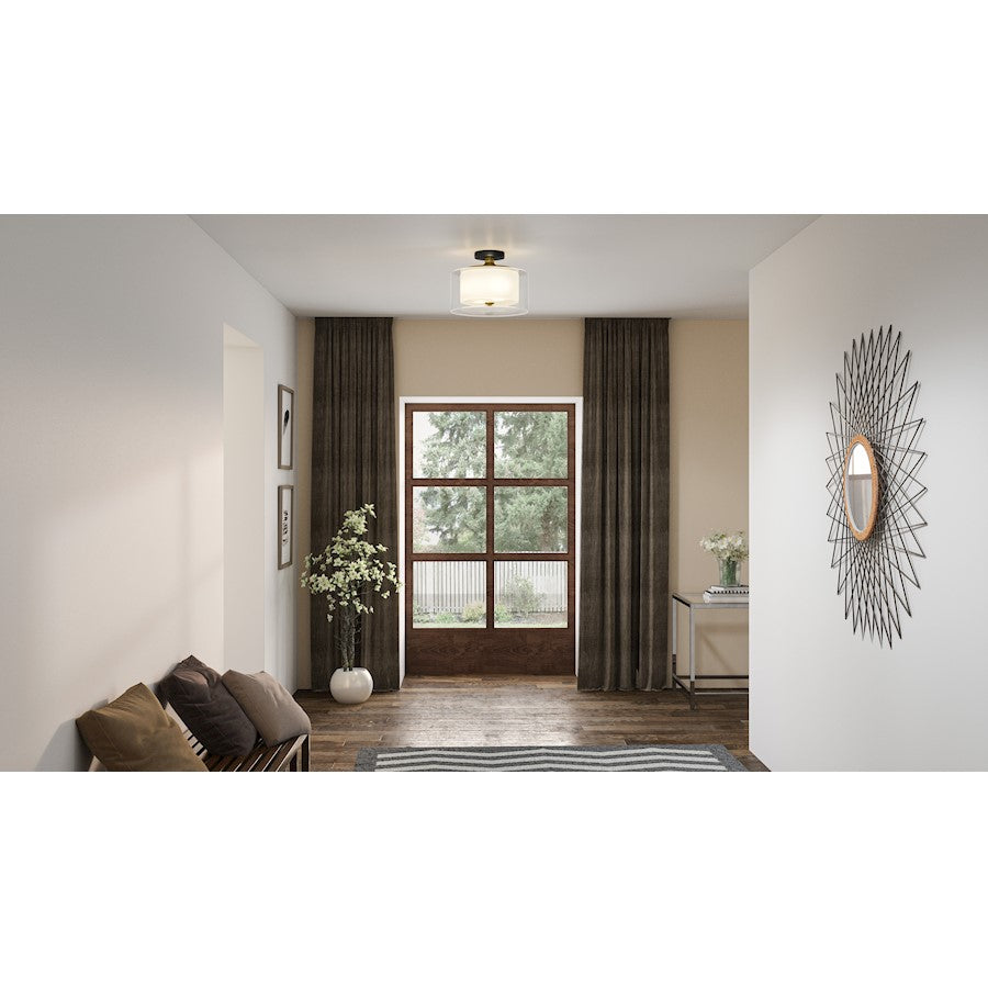 Quoizel Rowland 2 Light Semi-Flush Mount, Black/Clear/Sandblasted