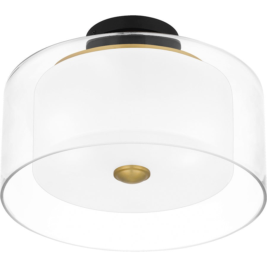Quoizel Rowland 2 Light Semi-Flush Mount, Black/Clear/Sandblasted