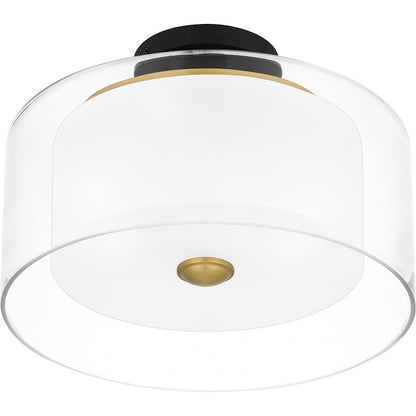 Quoizel Rowland 2 Light Semi-Flush Mount, Black/Clear/Sandblasted